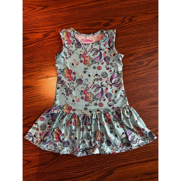 Disney Girls Mermaid Dress XS 4/5 Shell Pattern Sleeveless Ruffle Hem, y2k Retro - Picture 1 of 5